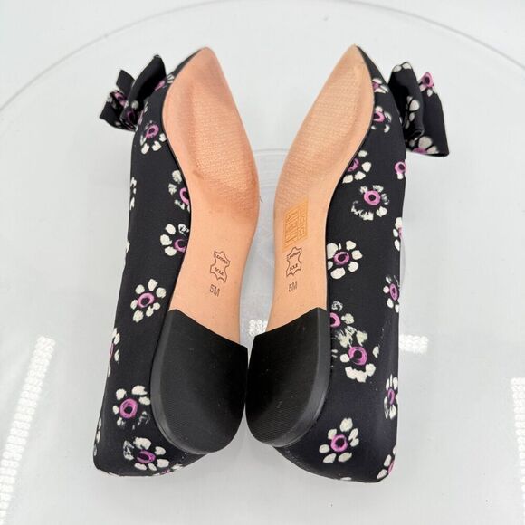 Tory Burch Rosalind Ballet Flats Women's Size 5 Black Floral Satin Bow Pointed - Picture 10 of 16